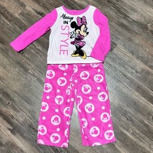 Disney Minnie Mouse Long Sleeve Fleece Pajama Set size 4 XS